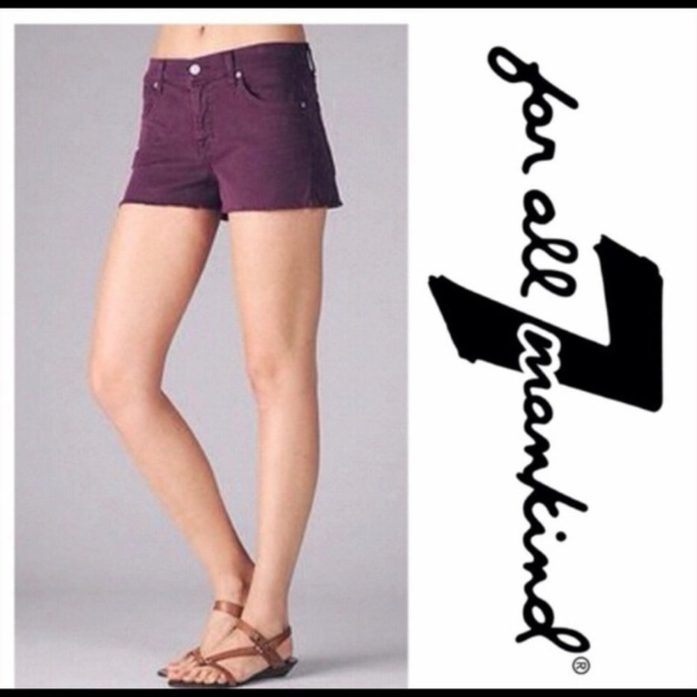 Brand New Seven 7 for all Man Kind Purple Cut off Fringed Denim Shorts Size 26